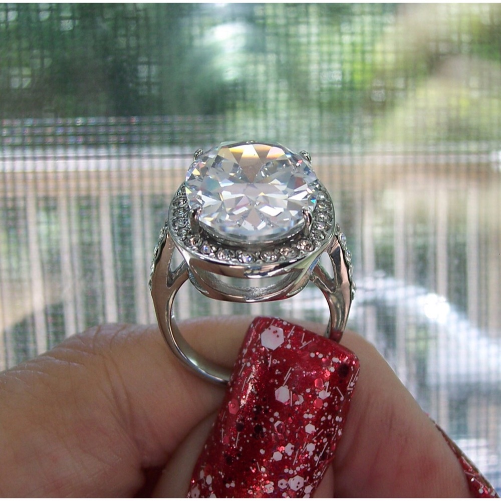 STAINLESS STEEL Huge 12.86 Carat Cubic Zirconia Halo Ring - Picture 11 of 15